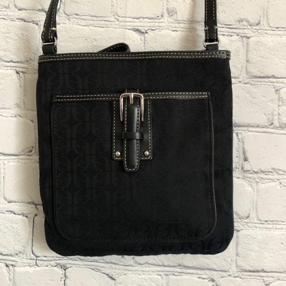 Fossil Black Canvas Monogram Crossbody Bag